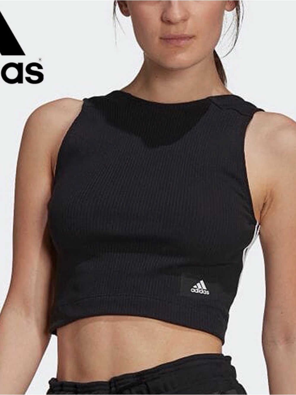 adidas Black Ribbed Sleeveless Crop Top